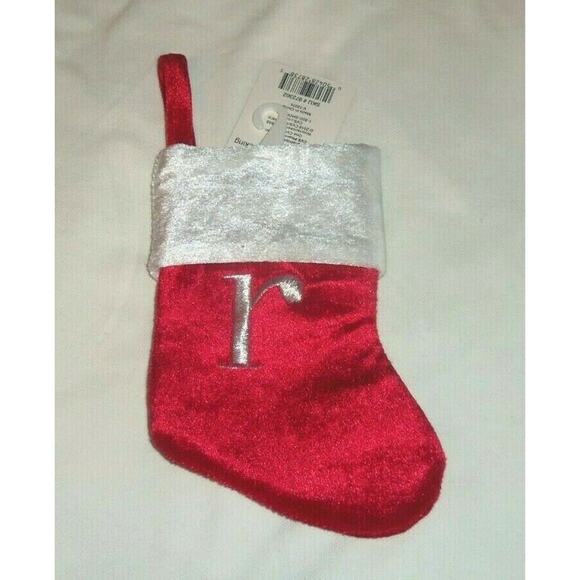 Lower Case r Monogram on red MINI Christmas Stocking 8"X6" by Merry Brite - Picture 2 of 2